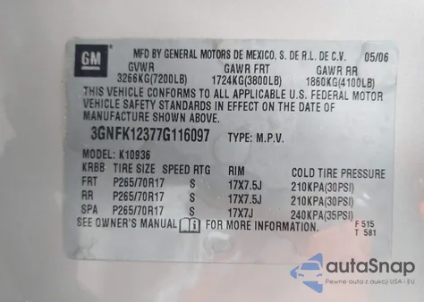 2007 Chevrolet Avalanche 1500 Lt z USA, uszkodzony, nr VIN 3GNFK12377G116097